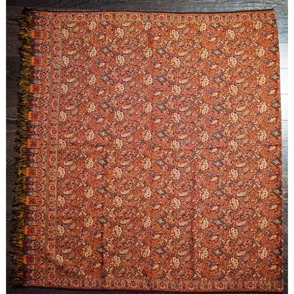 Floral Woven Wool Shawl with Fringes - 42" x 77" - Picture 8 of 9